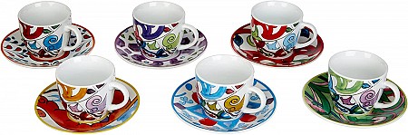 Coffee cups with saucers, Lisbon series, 6 pieces set, multicolored code 62715 Excelsa