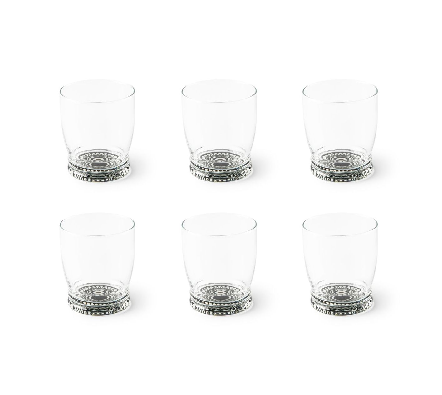 Excelsa set 6 bicchieri Boheme nero, vetro con fondo decorato cod.63394