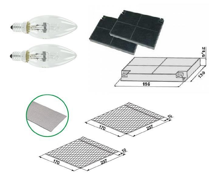 Kit faber filtro ai carboni, maglia metallica e 2 lampadine alogene